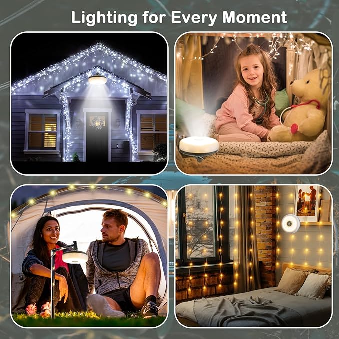 2-Pack Camping String Lights - 4 in 1 Outdoor Camping Lantern with 8 Lighting Modes(32.8Ft), Quick 30s Recovery, Waterproof, Type-C Fast Charging, Portable Camping Lights for Camping/Yard/Hiking