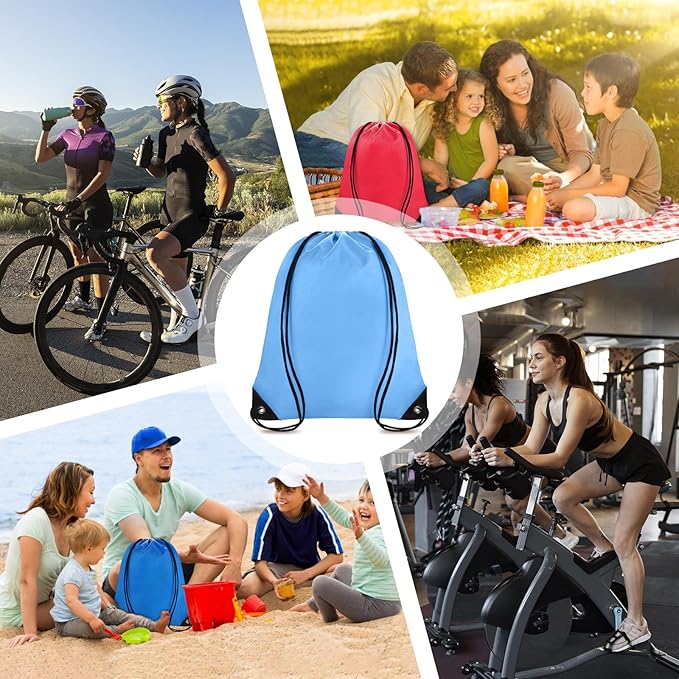 Grneric Drawstring Bags Bulk 14 Pcs Drawstring Backpack Bulk Cinch Bag Sackpack for Men Women Gym (Sky Blue)