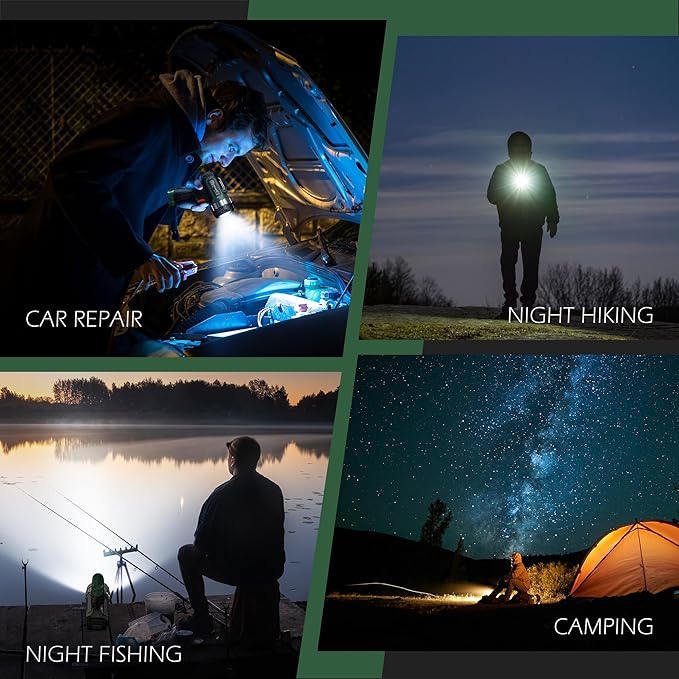 FORTO Compact Rechargeable Spotlight with Adjustable Focus, Handheld Spot Light with Stand, 823m Range, 3 Light Modes and LED Spot Lights Outdoor for Boating Hunting Camping Hiking