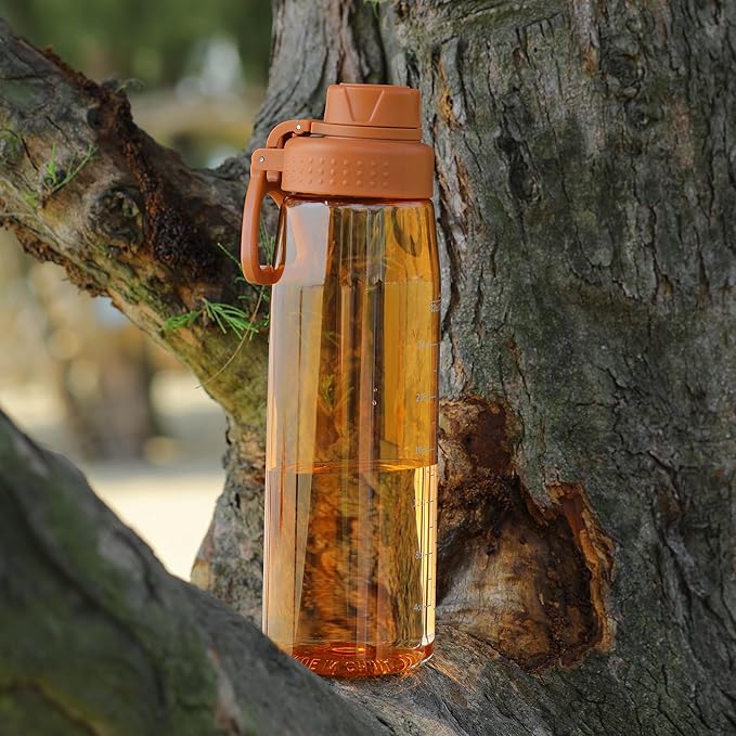Water Bottle 32oz, clear water bottle with Spout Lid and Carry Handle, Reusable, Tritan, BPA Free, Hiking Water Bottle Suitable for Travel, Outdoors, Gym, Travel, Home, School (Orange)
