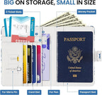 Passport Holder for Travel Essentials, RFID Blocking Leather Cover Wallet with Magnetic Closure, Aesthetic & Cute Passport Book Case for Women and Men - BlueFloral