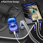 USB C Car Charger, 3 Pack 65W 12V Car Charger Adapter Multi Port QC 3.0+PD 30W Super Fast Cigarette Lighter Adapter Plug with Voltage Meter for iPhone 16/15/14/13/12/11 Pro Max,Samsung,Android(Gray)