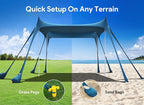 Osoeri Beach Tent, Camping Sun Shelter UPF50+ with 8 Sandbags, Sand Shovels, Ground Pegs & Stability Poles, Outdoor Shade Beach Canopy for Camping Trips, Fishing, Backyard Fun or Picnics