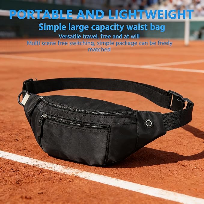 10PCS Crossbody Fanny Pack Bulk,Large Capacity Waist Bag with 4-Zipper Pockets Adjustable Strap Fanny Packs Waterproof Oxford Cloth Travel Belt Bag for Outdoor Shopping Travel Men Women,Black