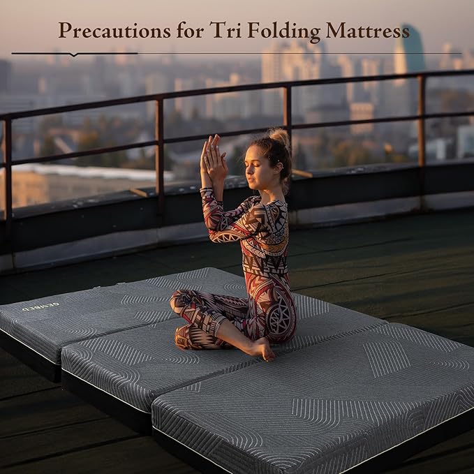 Tri Folding Memory Foam Mattress Full Size - Handle & Non-Slip Bottom, Portable Foldable Sofa Bed Floor Chair for Travel RV Camping Guest Yoga - 6 Inch, 73"x52"x6"