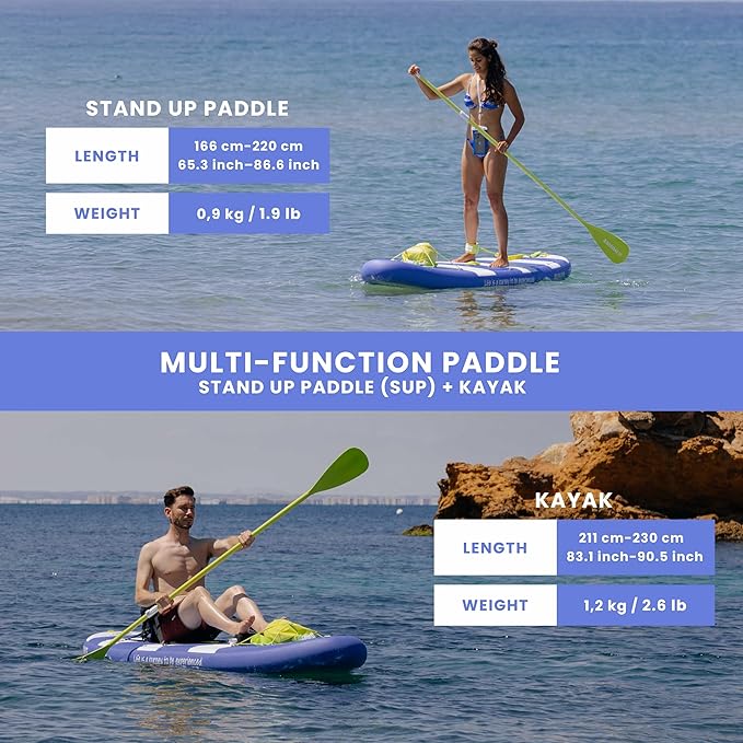 Paddle Board Paddle 2-in-1 Aluminum Sup Paddleboard Oar & Kayak Detachable 4 Piece | Double Sided Sup Oar Adjustable for Stand Up Board | Packable Paddleboard Ore & Kayak for Paddleboarding