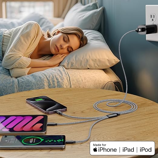 Multi Charging Cable 10ft 2Pack 3 in 1 Charger Cord, Long Multiple Rapid Nylon Braided Cable USB Charging Cable Multi Phone Charger Cord with Type C Micro Lightning USB Connectors for Cell Phones