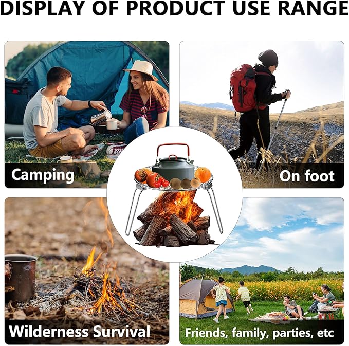 RROMATELX Small Folding Camping Grill，304 Stainless Stee Portable Camping Stove，Campfire Grate，Heavy Duty Rack Camping with Carrying Bag for Outdoor Cooking Backpacking Hiking Picnic BBQ