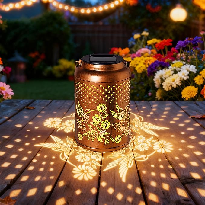 Hummingbird Solar Lantern Outdoor Waterproof Birthday Gifts for Women Mom Grandma Garden Decor Hanging Solar Lights Metal Solar Decorative Outside for Patio Yard Pathway Landscape