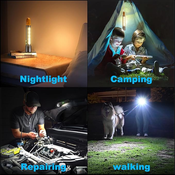 Magnetic Rechargeable Flashlights 2 Pack,2000LM 5000mAh High Lumens Flashlight with 9 Modes,Waterproof, Adjustable,Powerful Flashlight,Multi-Flashlights for Car,Home,Hiking,Camping