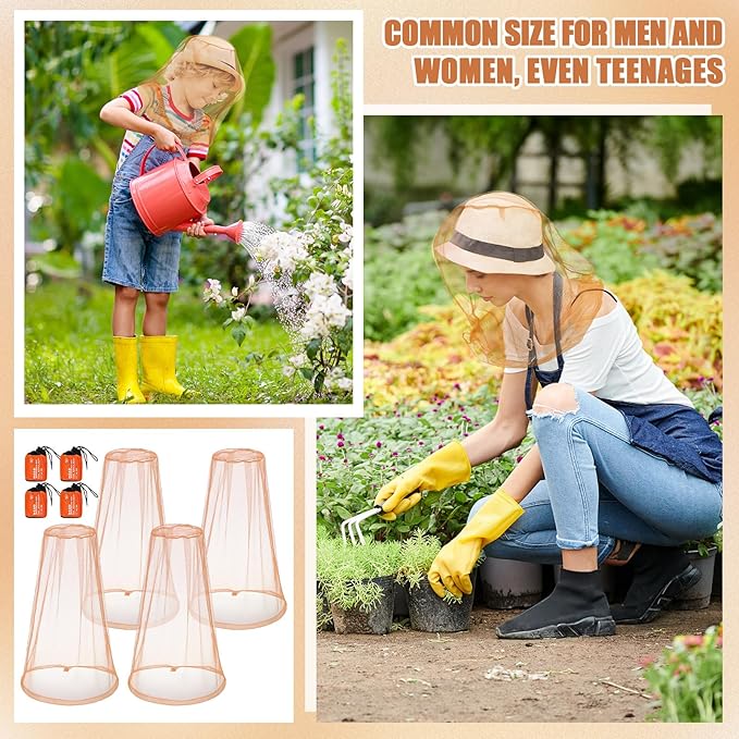 HESTYA 4 Pack Mosquito Bug Net Mesh for Head Mosquito Head Net Face Neck Fly Netting Hood from Insect Bugs Gnats for Outdoor