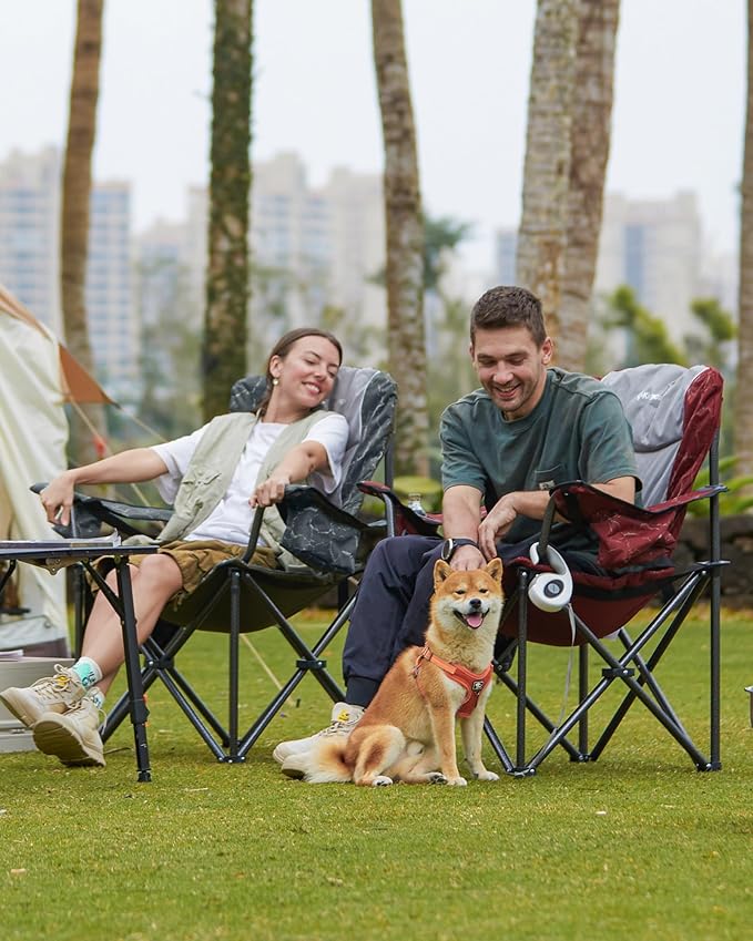 KingCamp Oversized Camping Folding Chair, Heavy Duty 450 LBS with Lumbar Support, Padded seat with Cup Holder&Cooler Bag, Ideal for Camp, Fishing, Sports Event, Backyard, Patio, Lawn(Lava Red)
