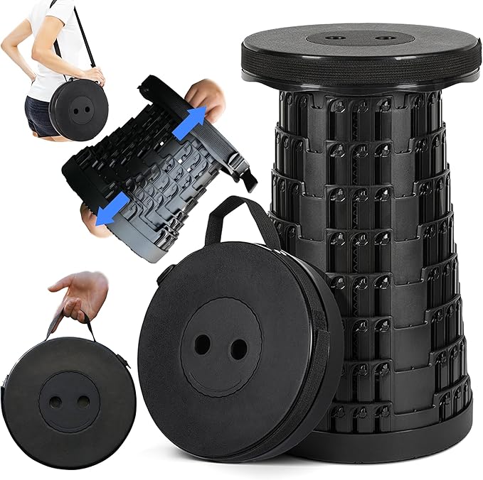 Upgraded Collapsible Stool 2-Pack, 620lbs Max Weight, Lightweight Yet Sturdy, Portable Retractable Foldable Telescoping Camping Stool for Adults Outdoor Fishing Hiking Travel BBQ