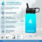 HYDRO CELL Stainless Steel Insulated Water Bottle with Straw - For Cold & Hot Drinks - Metal Vacuum Flask with Screw Cap and Modern Leakproof Sport Thermos for Adults (Teal/Blue 14oz)