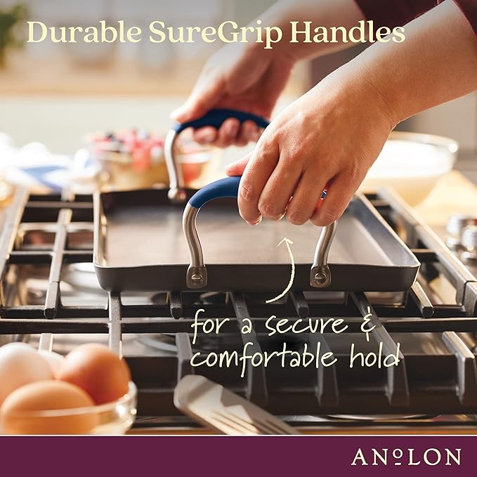 Anolon Advanced Home Hard Anodized Nonstick Double Burner/Flat Grill/Griddle Rack, 10 Inch x 18 Inch, Indigo