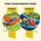 Durable Hammock 500 lb Capacity, Nylon Camping Hammock Chair - Double or Single Sizes w/Tree Straps and Attached Carry Bag - Portable for Travel/Backpacking/Beach/Backyard (Large, Khaki & Army Green)