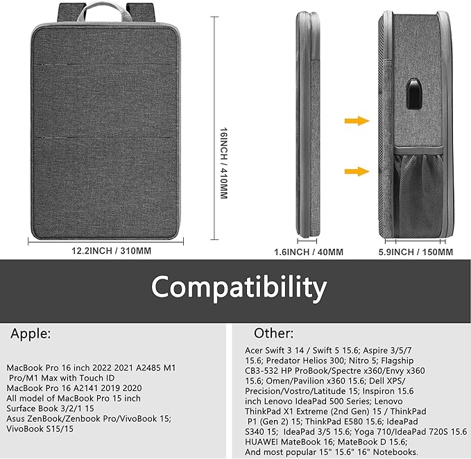 ZINZ Slim & Expandable Laptop Backpack 15 15.6 16 Inch Case, Water Resistant Travel Backpack Compatible with MacBook Pro/Neo 16" 15", Dell XPS 15 16 and Most 15" 15.6" 16" Notebooks，D01G02
