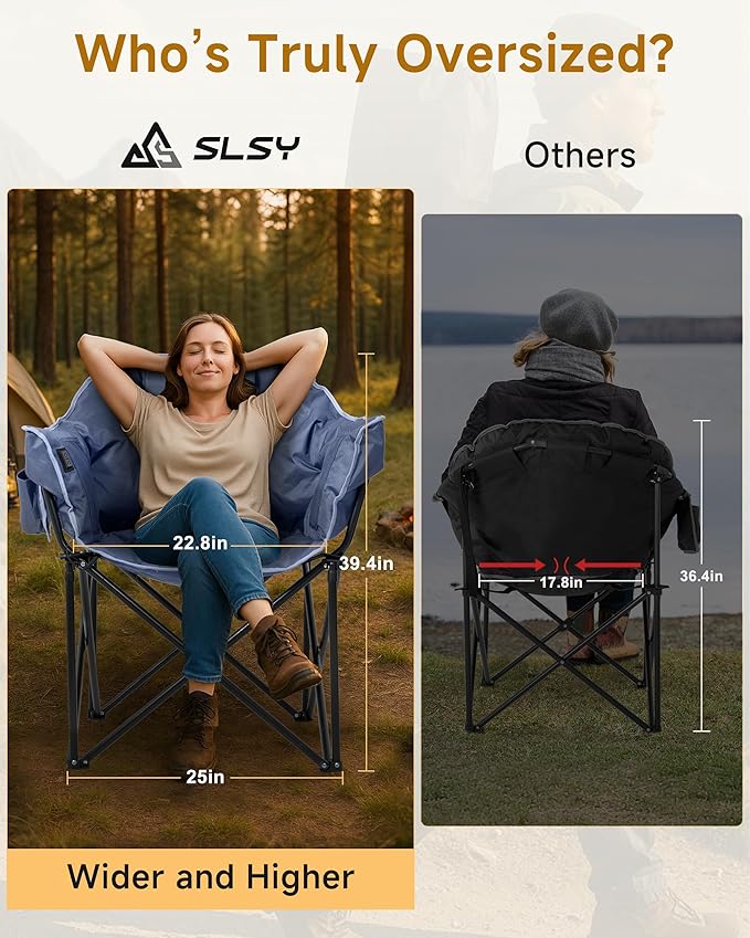 Slsy Heated Camping Chair Oversized, Outdoor Portable Heated Folding Chair, Heavy Duty 500 lbs Support, Padded Seat for Outdoor Sports, Camping, Patio, and Picnics