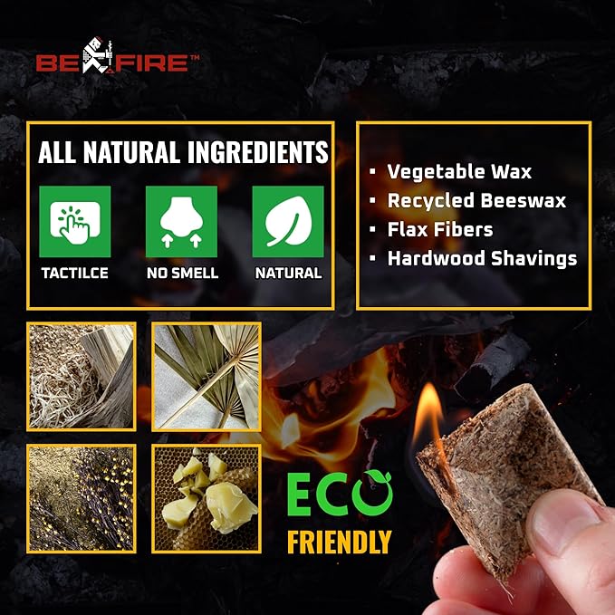 Fire Starter • 55 pcs Natural Fire Starters up to 12 Min Burn Time Firestarters for Indoor Fireplace, Campfires & Camping, Wood Stove, Grill