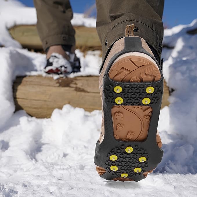 Ice Cleats Snow Traction Cleats for Shoes and Boots,10-Studs Anti-Slip Ice Grippers Rubber Crampons Cleats for Walking on Snow and Ice Slip-on Stretch Overshoe Footwear