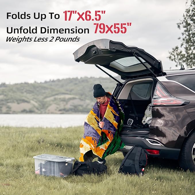 Outdoor Puffy Camping Blanket, Lightweight Down Alternative Puffy Printed Camping Large Ultra Warm Hammock Top Quilt Waterproof Blanket for Traveling Picnic Beach Party Cold Weather (Peak)