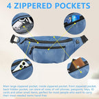 5PCS Crossbody Fanny Pack Bulk,Large Capacity Waist Bag with 4-Zipper Pockets Adjustable Strap Fanny Packs Waterproof Oxford Cloth Travel Belt Bag for Outdoor Shopping Travel Men Women,Blue