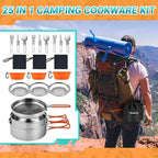 KingCamp Camping Cookware, Lightweight Cook Set Non-Stick Stainless Steel Essentials Mess Kit with Pot Pan Cups Plates Forks Knives Spoons for Camping Backpacking Outdoor Picnic