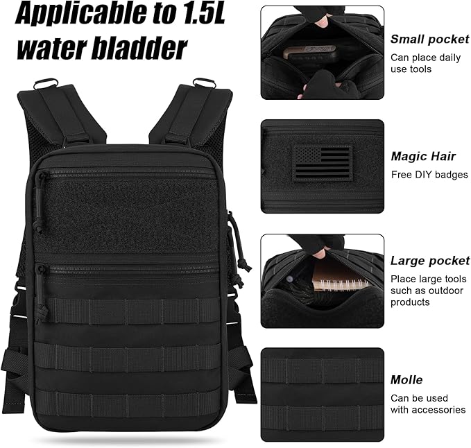 PETAC GEAR Tactical Molle Hydration Pack for 1.5L - Lightweight Water Reservoir Bag for Molle Vest Backpack, for Hiking, Hunting