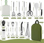 Onlyfire Portable Camping Kitchen Utensil Set, 16 Piece Cookware Kit, Outdoor Cooking and Grilling Utensil Organizer Travel Set Perfect for Travel, Picnic, RV, Camping, Hiking, BBQ, Party, CT606