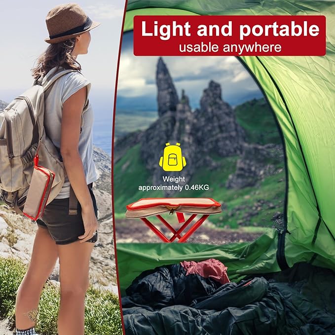 Camping Stool,Mountaineering and Hiking Portable Stools 13.5“ Portable Folding Stools for Outdoor Gardening and Beach Hiking Fishing,Foot Stool with Carry Bag to 330LB (13.5 inch)