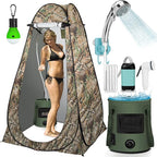 Portable Camping Shower, Pop Up Shower Privacy Tent Kit with LED Lights, 4500mAh Rechargeable Shower Pump, Filtered Shower Head & 7.4 Gallons Foldable Bucket, Outdoor Shower for Hiking Beach, Travel