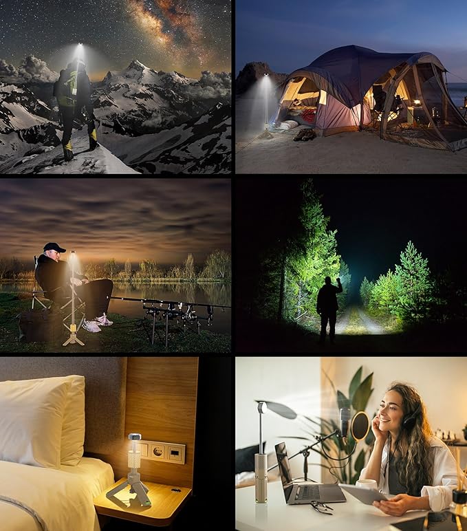 Telescopic Camping Light, Portable Collapsible Magnetic Camp Lantern Rechargeable,10500mAh Telescoping IP67 Waterproof Flashlights, Outdoor Gear for Emergency, Camping, Hiking (Khaki)