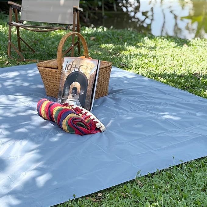 Pocket Beach Blanket Large Foldable Picnic Mat Portable Lightweight Camping Tarp Tent Blankets Washable Rug Quick Dry Compact Beach Mats Hiking Outdoor Essentials (Gray/Green118*110" / 9.19ft×9.84ft)