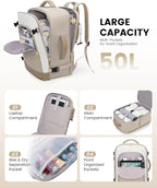 LOVEVOOK Large Travel Backpack for Women, 50L Carry on Backpack Airplane Approved, TSA Personal Item Travel Bag for Women fits 18" Laptop, Waterproof Carry on Bags for airplanes with 3 Packing Cubes