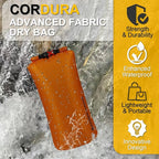 Upgraded CORDURA Waterproof Dry Bag-Durable&Lightweight Storage Sack for Hiking, Kayaking&Rafting-Roll Top with Survival Whistle-Ideal for high-intensity Use-Float on Water(20L/Orange)