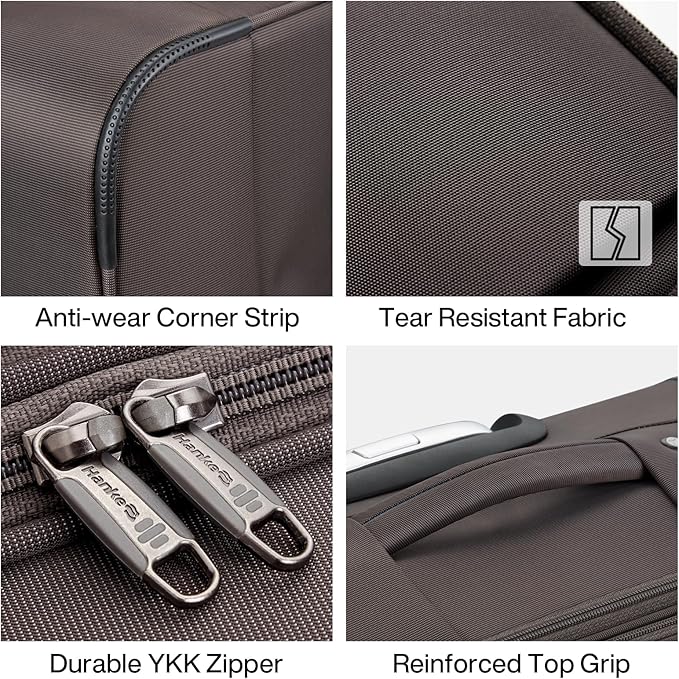 Hanke 3 Piece Luggage Sets Softside Expandable Carry On Luggage Set Travel Suitcase Sets with Spinner Wheels TSA Approved Luggage(Coffee, 20in/24in/28in)