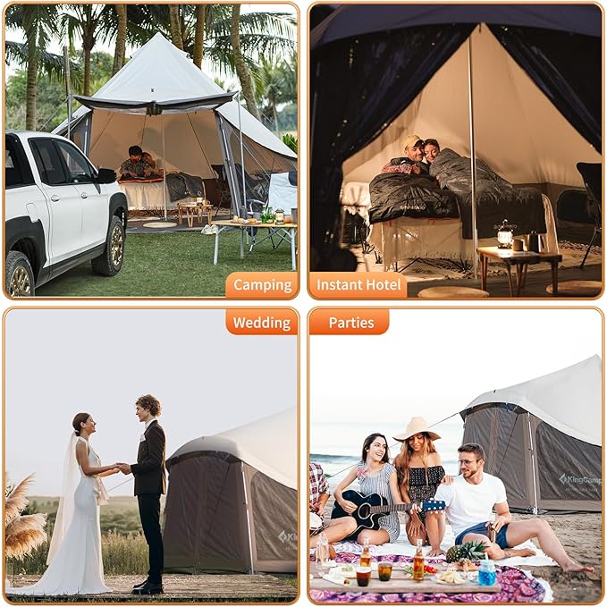 KingCamp Canvas Bell Yurt Tents, 4 Seasons Large Waterproof & Windproof Luxury Glamping Tent w/Stove Jack for Family Outdoor Camping, Hunting, Parties