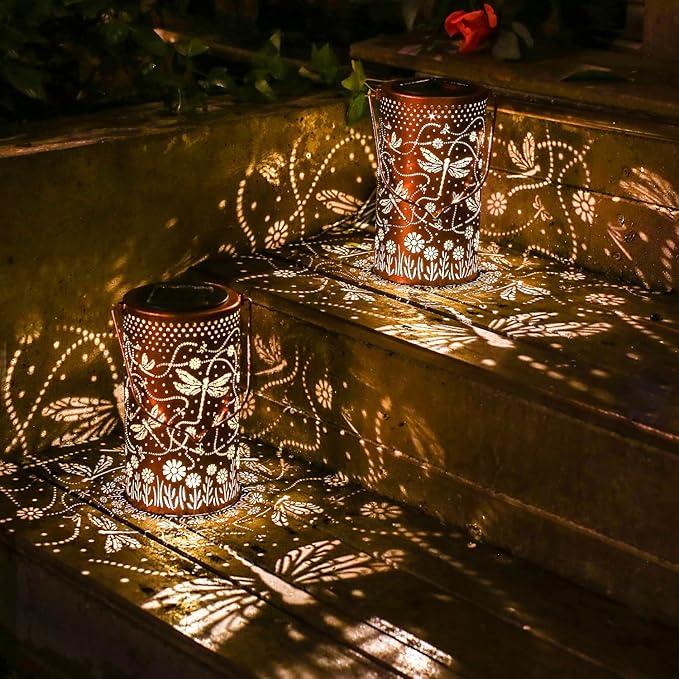 Dragonfly Solar Lanterns Outdoor Waterproof Hanging Solar Lights Dragonfly Gifts for Women Men Metal Decorative LED Lanterns for Yard, Patio, Lawn, Tabletop, Pathway, Landscape, Garden Decor