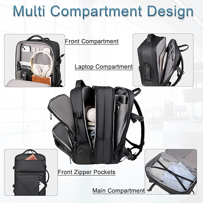 Travel Backpack for Men, Carry on Backpack Expandable 45L Suitcase Backpack Airline Approved Large Luggage Business Weekender Bag