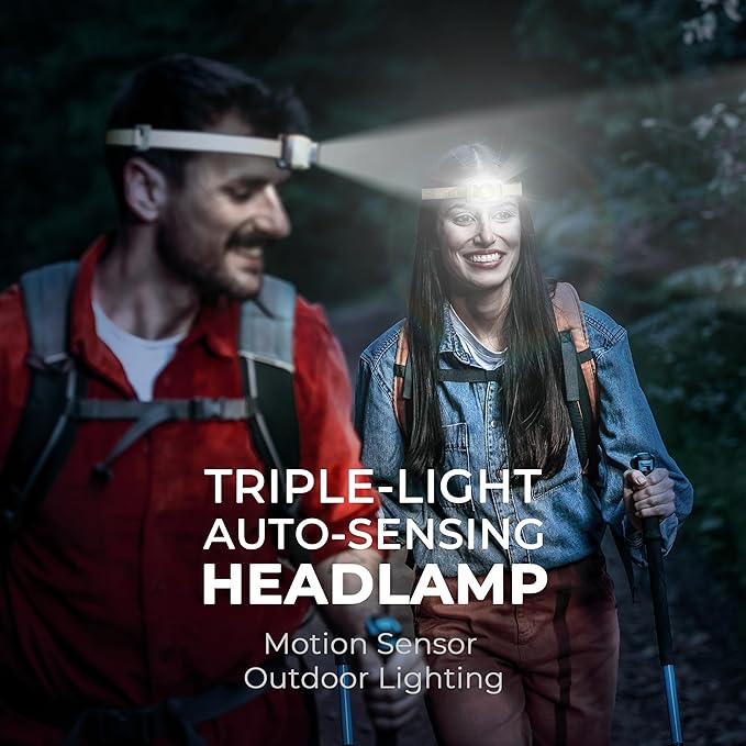 Rechargeable Headlamp Flashlight,Super Bright LED Head Torches,Sensor Control, 6 Light Settings, IPX5 Waterproof & Lightweight, Ideal for Camping, Running & Hiking Outdoor (2, Beige)