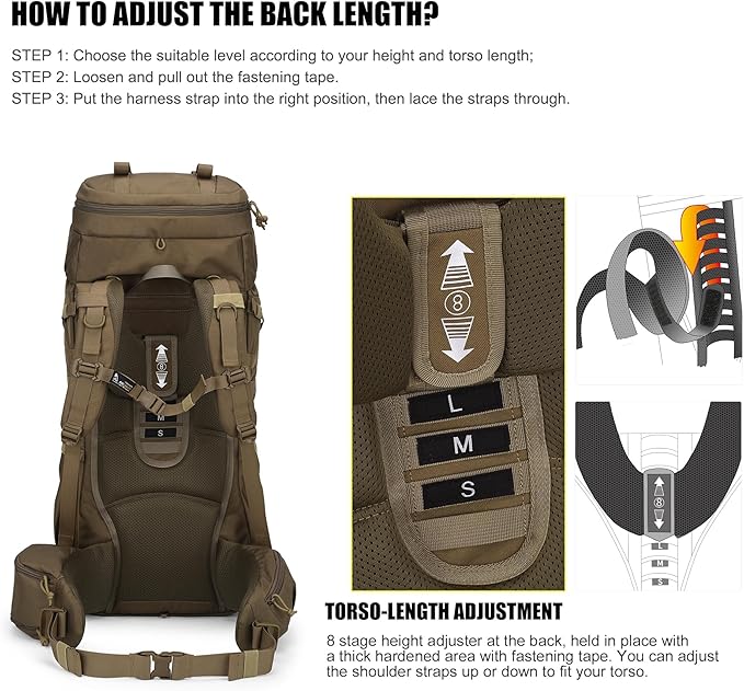 Mardingtop 70L Internal Frame Backpack for Camping,Hiking,Travel,Tactical Backpack with Rain Cover