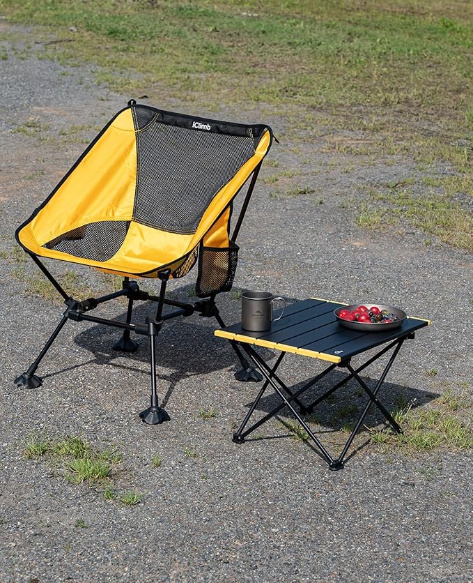 iClimb Ultralight Compact Camping Folding Beach Chair with Anti-Sinking Large Feet and Back Support Webbing (Blue - Square Frame - 2PC)
