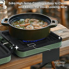 2 Burner Camping Stove with Carrying Bag, Foldable Propane Camp Stove with 17,200 BTU for Camping, Outdoor Cooking, Portable Gas Stove with Adjustable Burner for BBQ,Green with Windscreen