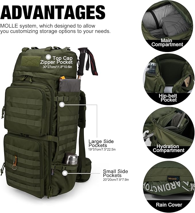 Mardingtop 75L Molle Hiking Internal Frame Backpacks with Rain Cover for Camping,Backpacking,Travelling