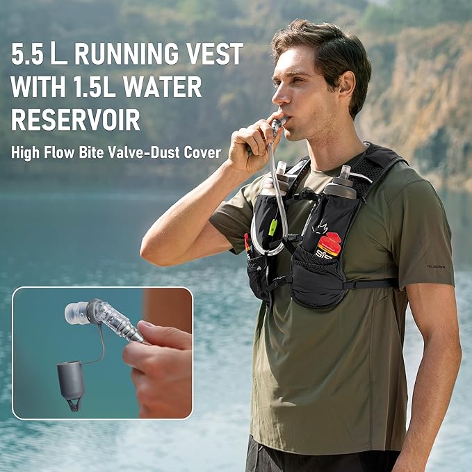 Running Vest with Water Bladder 1.5 Liter, Small Hydration Water Vest, Lightweight Hydration Pack Multi-Pocket 11x - for Hiking Race Trail Marathon for Women Men
