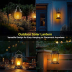 Solar Lantern Outdoor & Indoor Use – Hanging Solar Lights with Realistic Flickering Flameless Candle, Weatherproof for Gardens, Patios, Trees, and Lawns (Black + Amber, 2 Pack)
