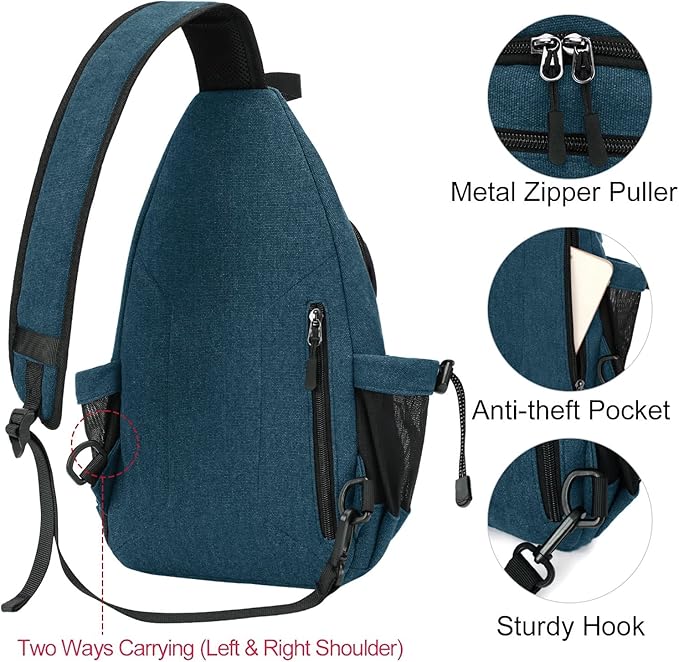 MOSISO Sling Backpack,Canvas Crossbody Hiking Daypack Bag with Anti-theft Pocket, Teal Green