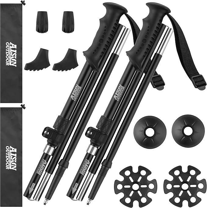 AISUNOURDOOR Lightweight Adjustable Trekking Poles, Aluminum Collapsible Travel Hiking or Walking Sticks for Women Children, with One Disposable Raincoat