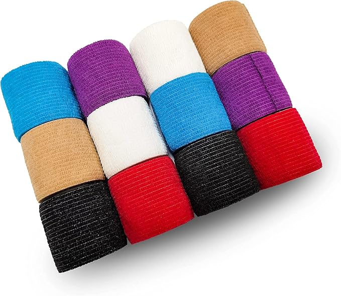 Adhesive Bandages 5cm x 4.5m, 12 Pack Self Adhesive Bandages *Bandages for First Aid, Sports Protection and Wrists, Ankle Sprains, and * (Blend) (Mix)