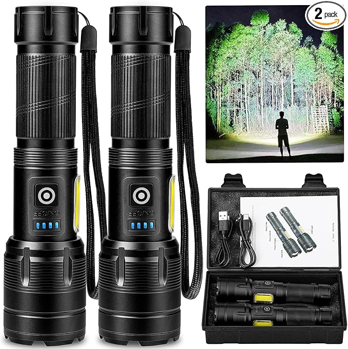 Rechargeable Flashlight 99000 High Lumens, Super Bright LED Flashlight with 7 Modes, Waterproof Powerful Flash Light for Camping, Home, Emerge∩cies (Black)